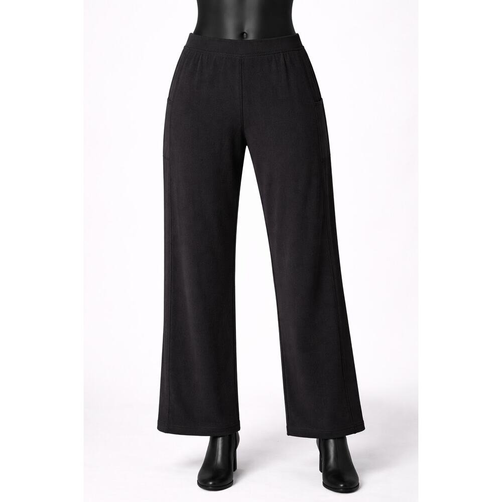 Denim & Co Active Womens Black Knit Wide‎ Leg Pull On Pants